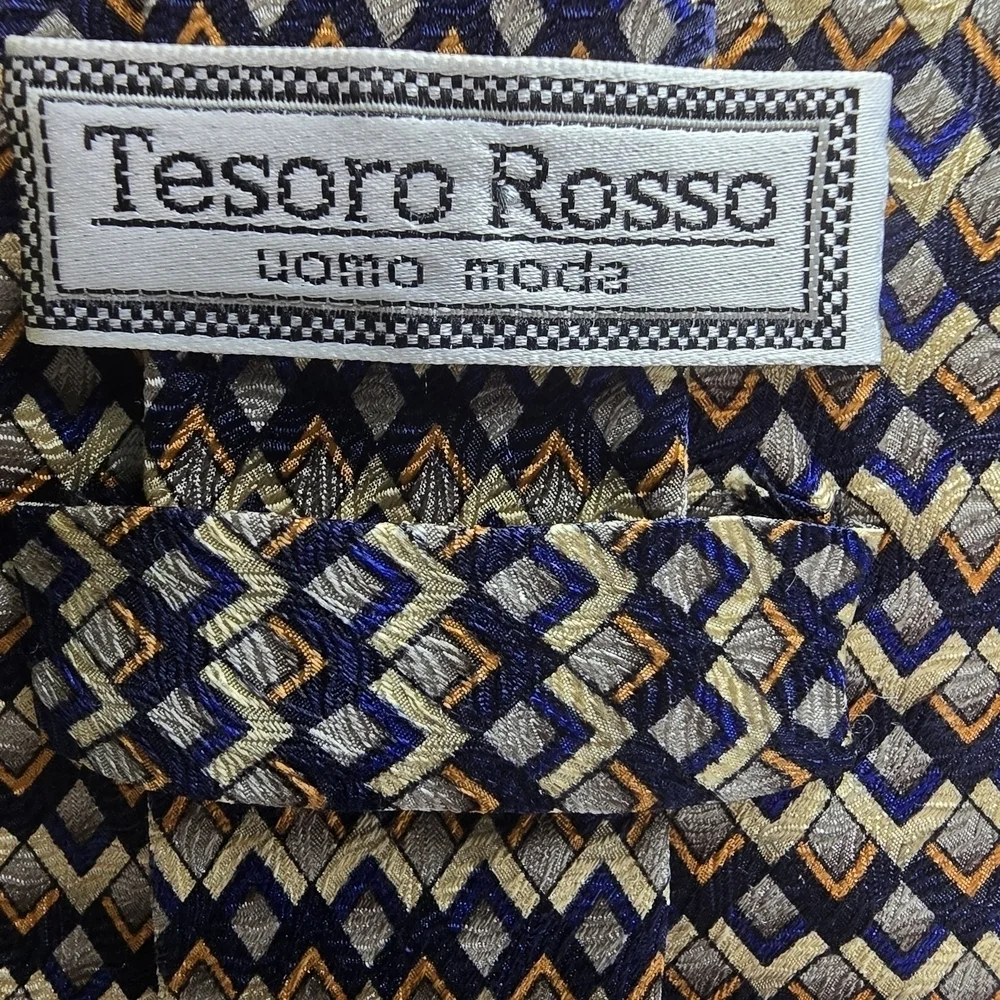 TESORO ROSSO UOMO MODA BLACK AND BROWN DIAMOND ZIGZAG SILK TIE MENS